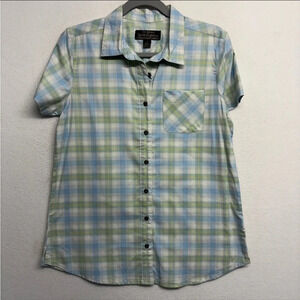 NWT Noble Outfitters Button Up‎ Shirt Blue Green Women’s Everyday M Plaid Check